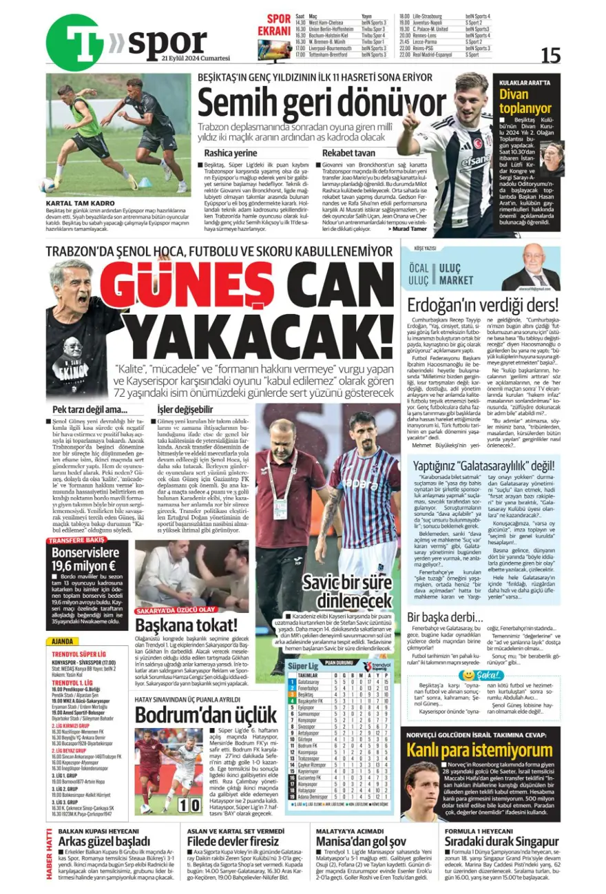 "Savunmada Fener, hücumda Aslan" (21 Eylül 2024 spor manşetleri) 15 "Savunmada Fener, hücumda Aslan" (21 Eylül 2024 spor manşetleri) 15