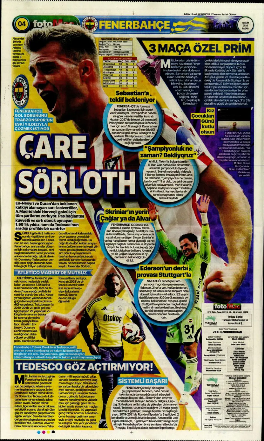 "Sofya'da tarihi zafer" (12 Ekim 2025 spor manşetleri) 9