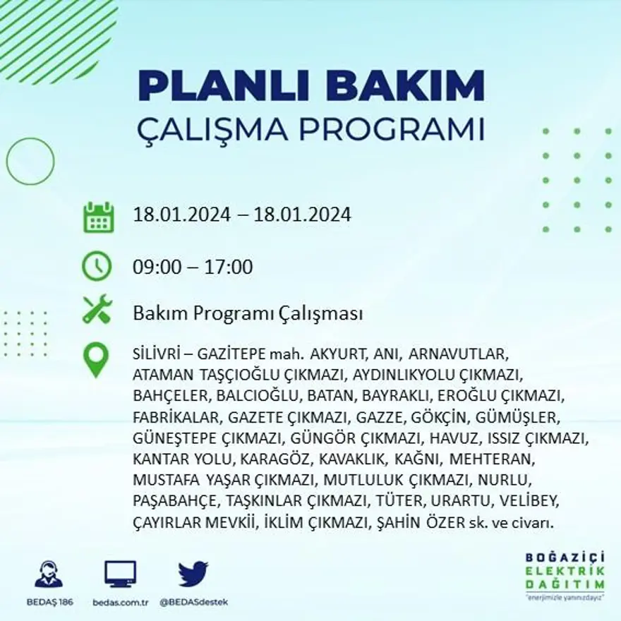 İstanbul'un 17 ilçesinde elektrik kesintisi yaşanacak: Elektrikler ne zaman gelecek? (18 Ocak BEDAŞ kesinti programı) 38
