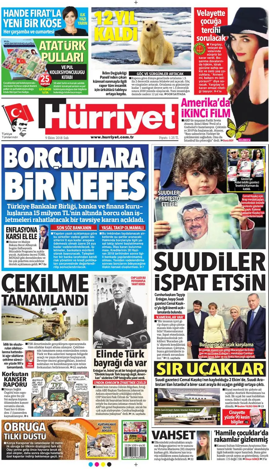 Günün gazete manşetleri - 9 Ekim 2018 2