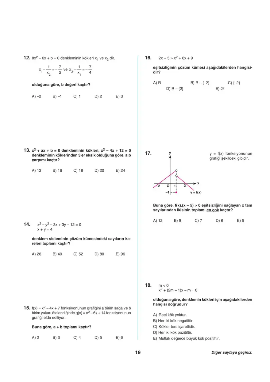 Uğur Okulları AYT -1 deneme sınavı 18