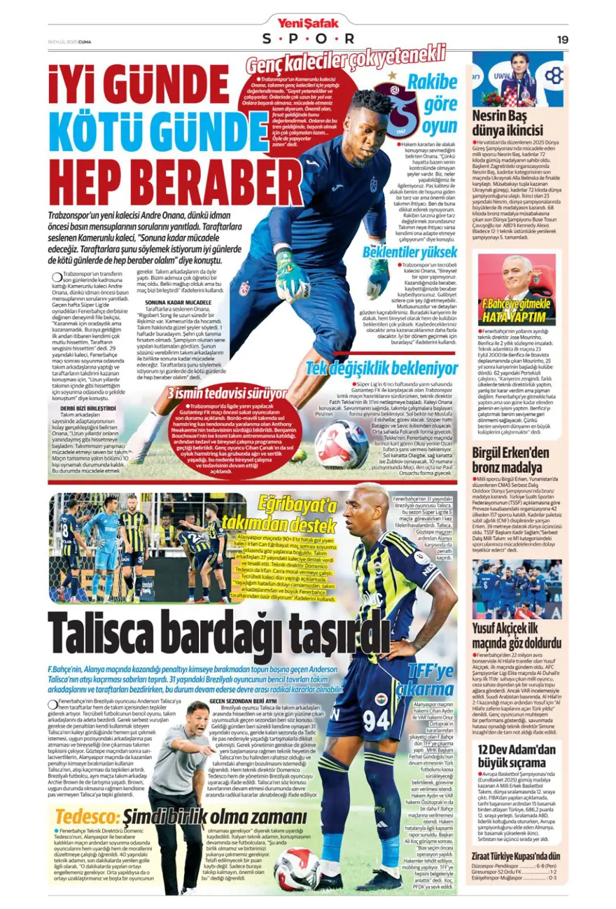 "Kabus gibi başlangıç" (19 Eylül spor manşetleri) 27