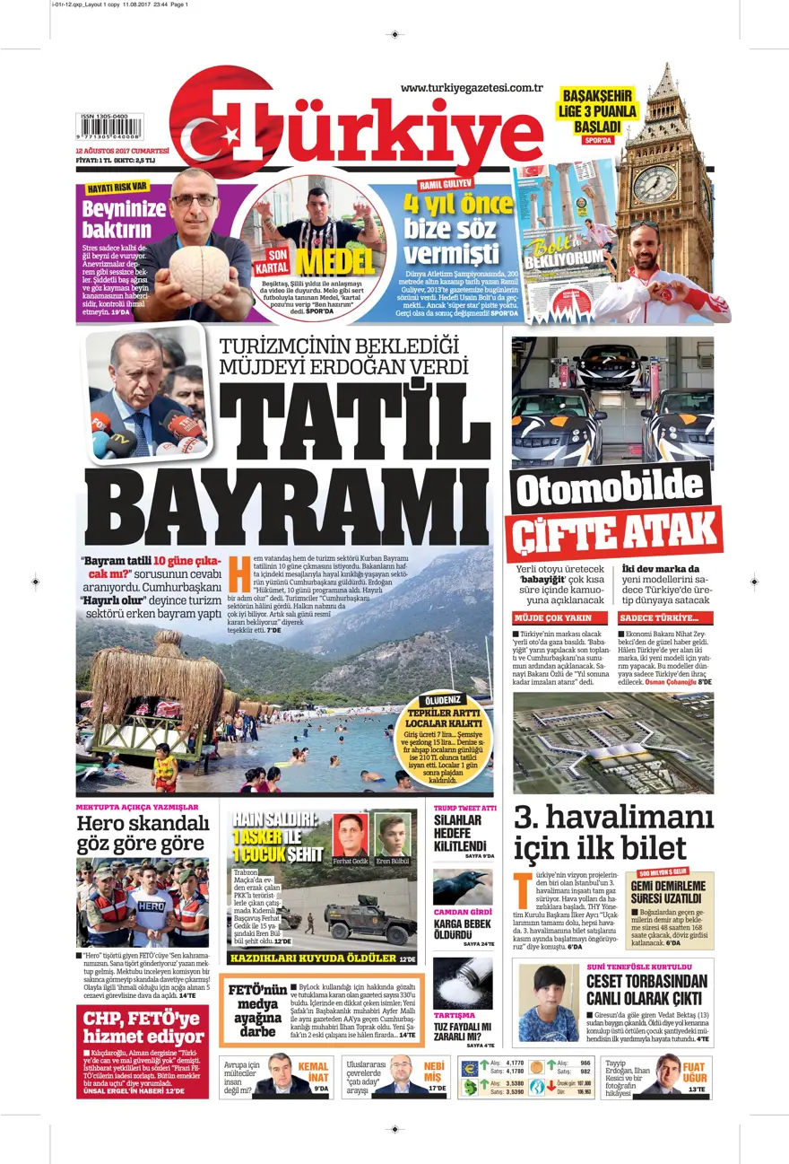 Günün gazete manşetleri - 12.08.2017 13 Günün gazete manşetleri - 12.08.2017 13