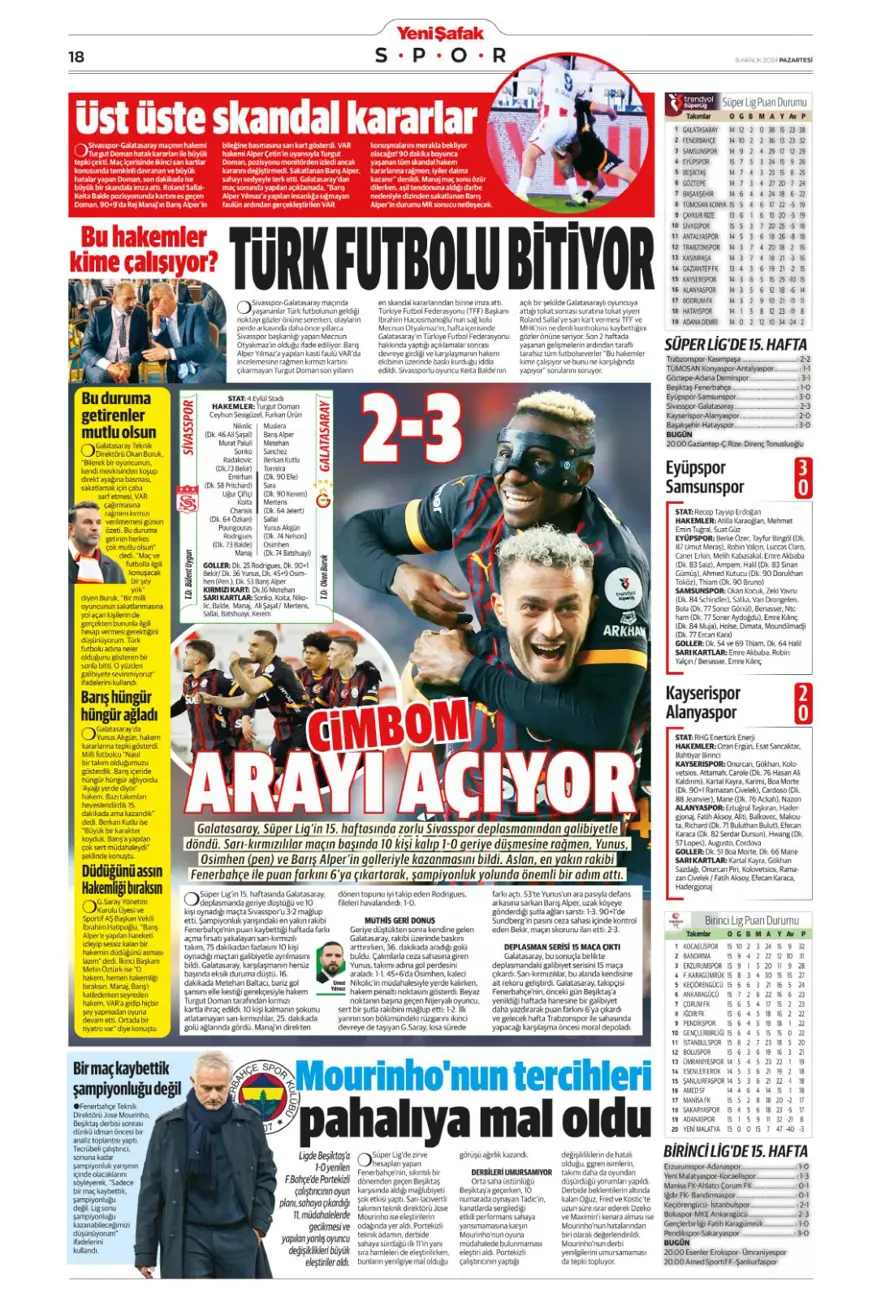 "Bayram yarım kaldı" (9 Aralık 2024 spor manşetleri) 16