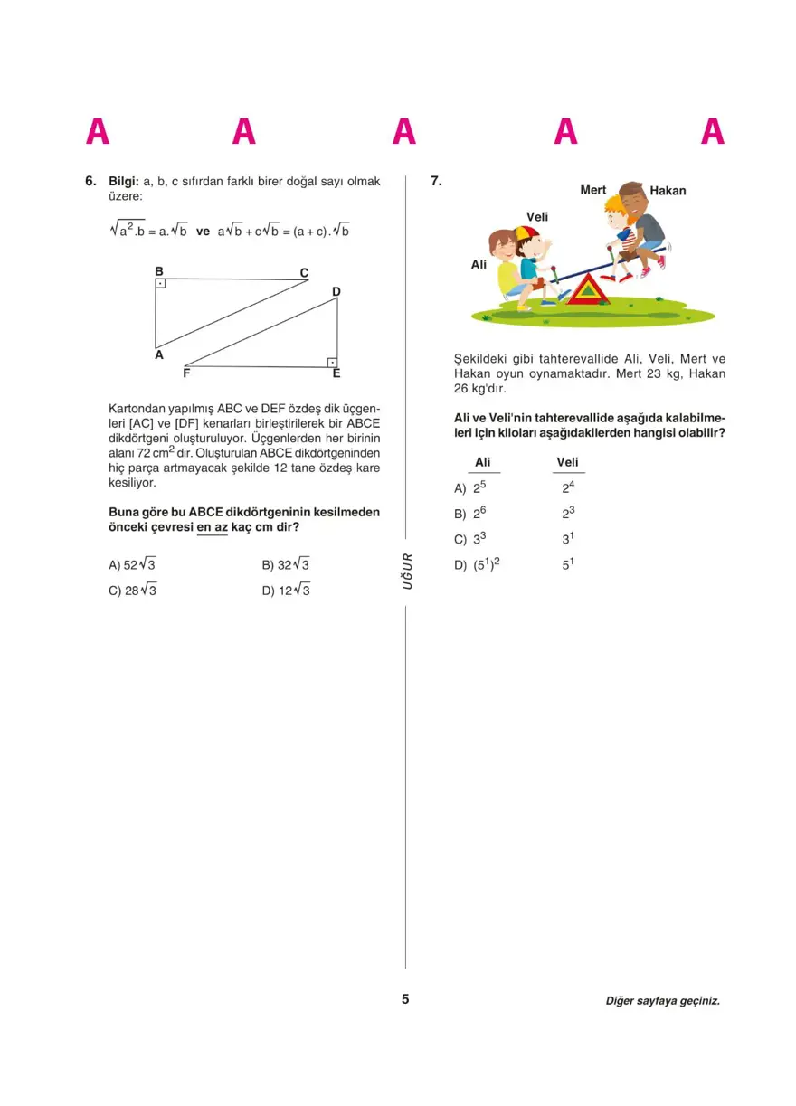 LGS deneme sınavı - Sayısal bölüm 4 LGS deneme sınavı - Sayısal bölüm 4
