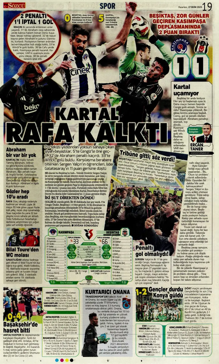 "Kartal'ı bitiren 25 saniye" (27 Ekim 2025 spor manşetleri) 20