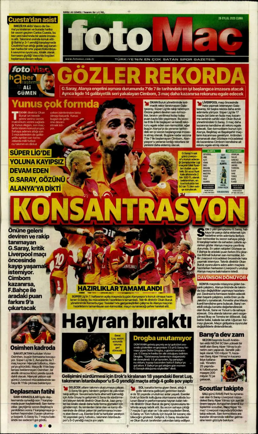 "Tedesco görüşme odasına" (26 Eylül 2025 spor manşetleri) 11 "Tedesco görüşme odasına" (26 Eylül 2025 spor manşetleri) 11