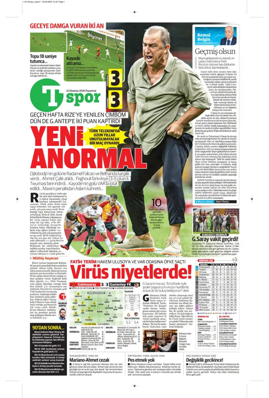 Günün spor manşetleri (22 Haziran 2020) 15