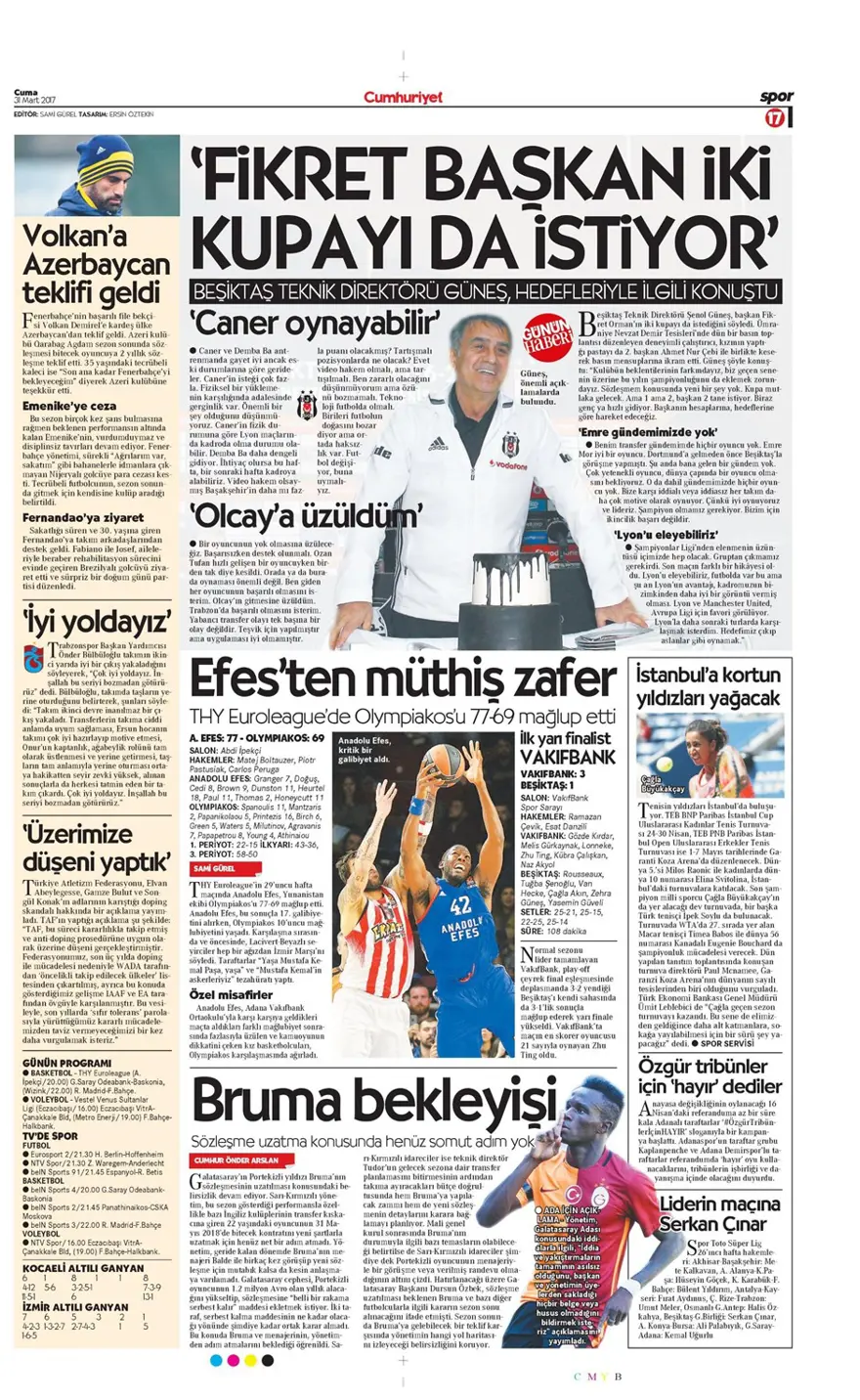 Günün spor manşetleri (31 Mart 2017) 13