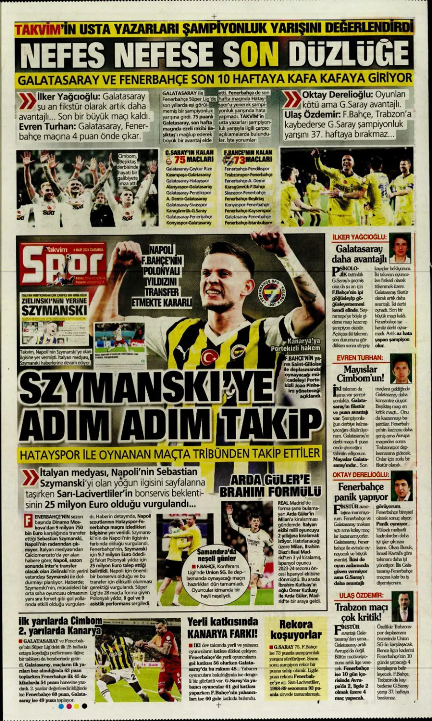 "Transfer planı şimdiden hazır" (6 Mart 2024 spor manşetleri) 12