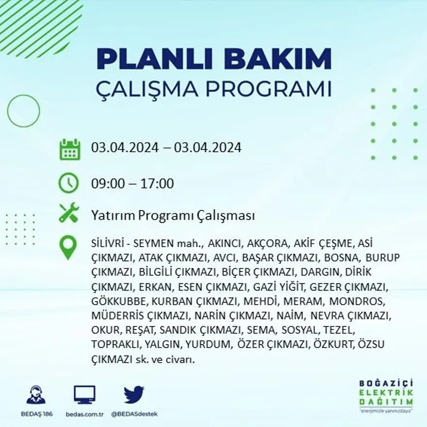 İstanbul'un 19 ilçesinde elektrik kesintisi: Elektrikler ne zaman gelecek? (3 Nisan tarihli BEDAŞ kesinti programı) 45