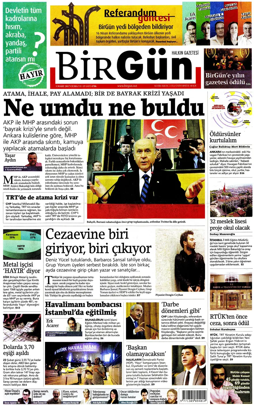 Günün gazete manşetleri - 3 Mart 2017 12
