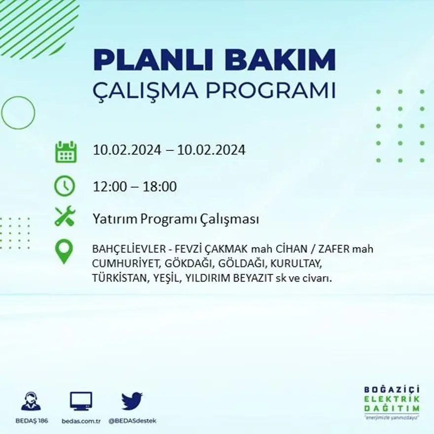 İstanbul'un 17 ilçesinde elektrik kesintisi yaşanacak: Elektrikler ne zaman gelecek? (10 Şubat BEDAŞ kesinti programı) 6 İstanbul'un 17 ilçesinde elektrik kesintisi yaşanacak: Elektrikler ne zaman gelecek? (10 Şubat BEDAŞ kesinti programı) 6