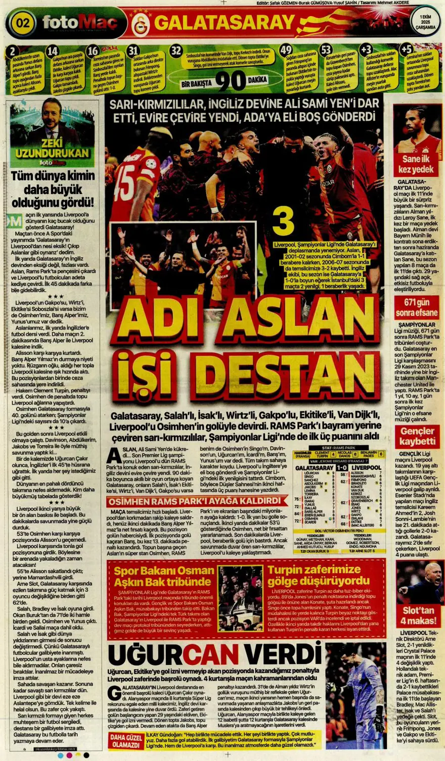 "Adı Aslan, işi destan" (1 Ekim 2025 spor manşetleri) 7