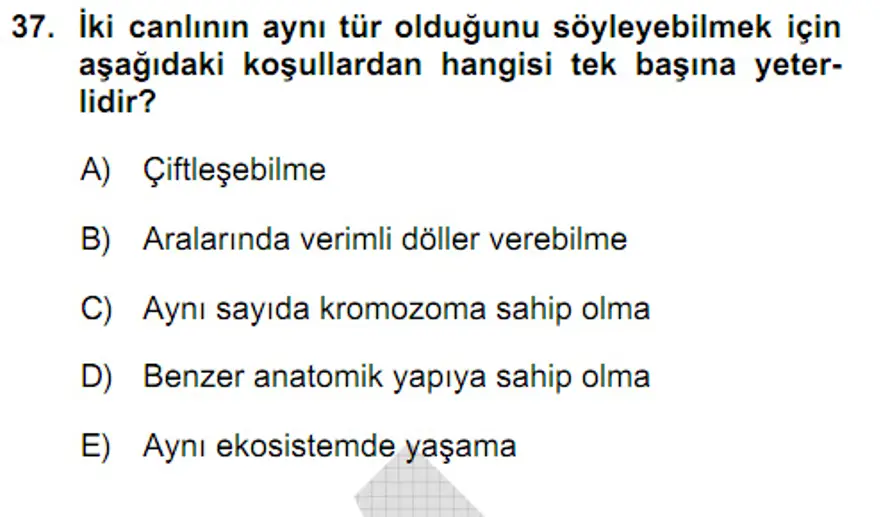 YGS Fen Bilimleri Soruları ve Yanıtları 36