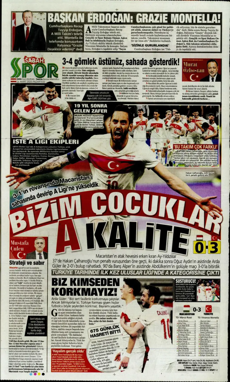 "Türkiye devler liginde" (24 Mart 2025 spor manşetleri) 7