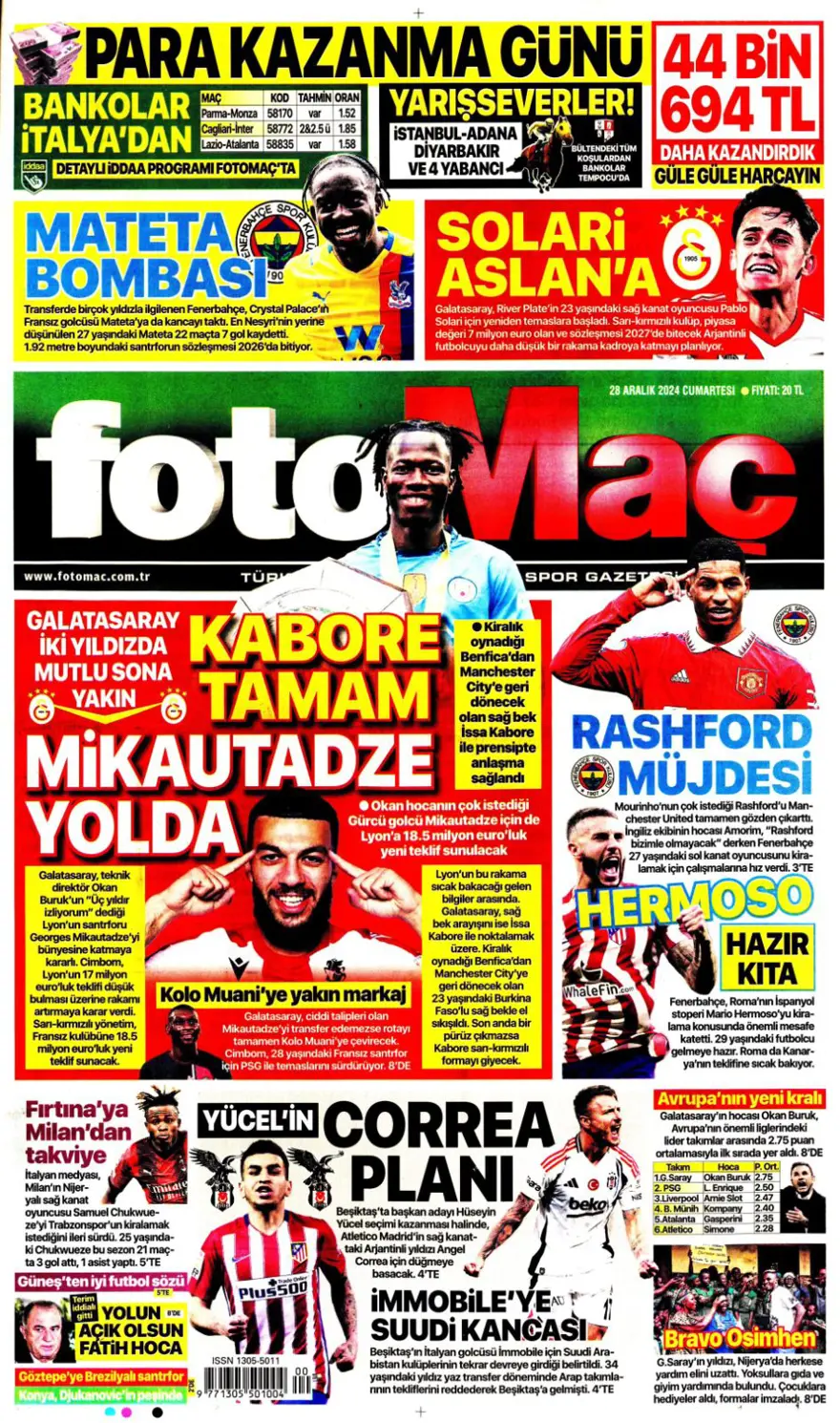 "Richarlison bombası" (28 Aralık 2024 spor manşetleri) 3 "Richarlison bombası" (28 Aralık 2024 spor manşetleri) 3
