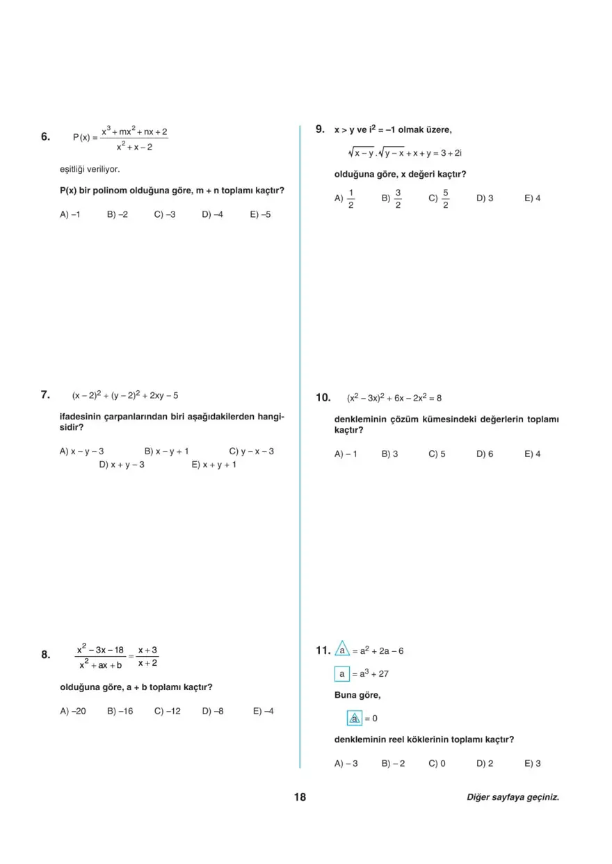 Uğur Okulları AYT -2 deneme sınavı 17