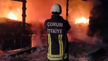 Çorum'da TIR'ın dorsesi alev alev yandı