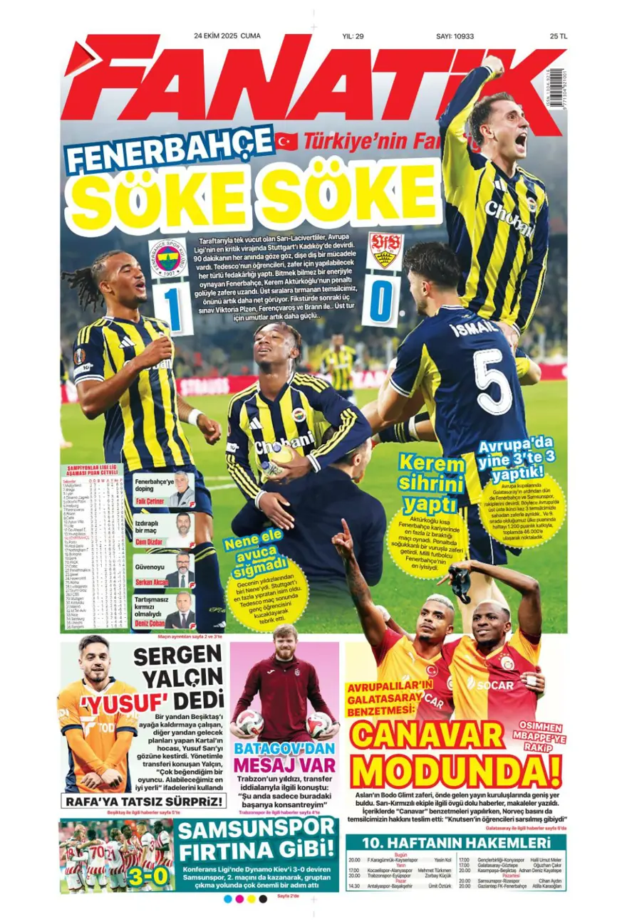 "Kadıköy canavarı" (24 Ekim 2025 spor manşetleri) 3