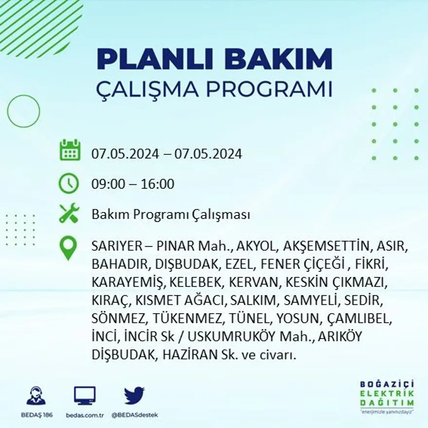 İstanbul'un 23 ilçesinde elektrik kesintisi: Elektrikler ne zaman gelecek? (7 Mayıs tarihli BEDAŞ kesinti programı) 53 İstanbul'un 23 ilçesinde elektrik kesintisi: Elektrikler ne zaman gelecek? (7 Mayıs tarihli BEDAŞ kesinti programı) 53