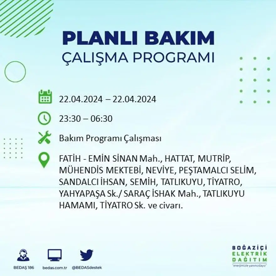 22 Nisan tarihli BEDAŞ kesinti programı: İstanbul'un 18 ilçesinde elektrik kesintisi: Elektrikler ne zaman gelecek? 43 22 Nisan tarihli BEDAŞ kesinti programı: İstanbul'un 18 ilçesinde elektrik kesintisi: Elektrikler ne zaman gelecek? 43
