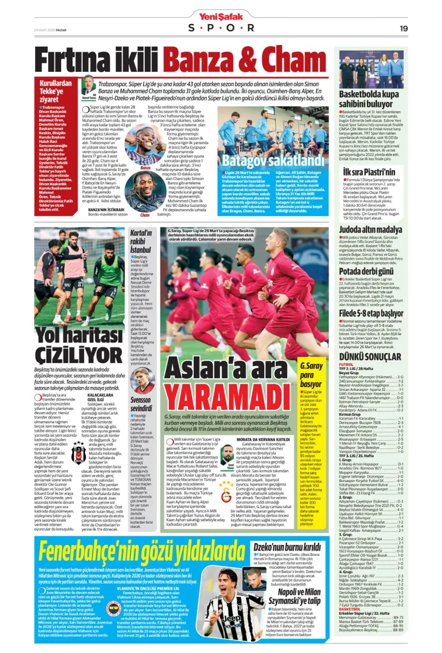 "A ligi için son viraj" (23 Mart 2025 spor manşetleri) 19 "A ligi için son viraj" (23 Mart 2025 spor manşetleri) 19