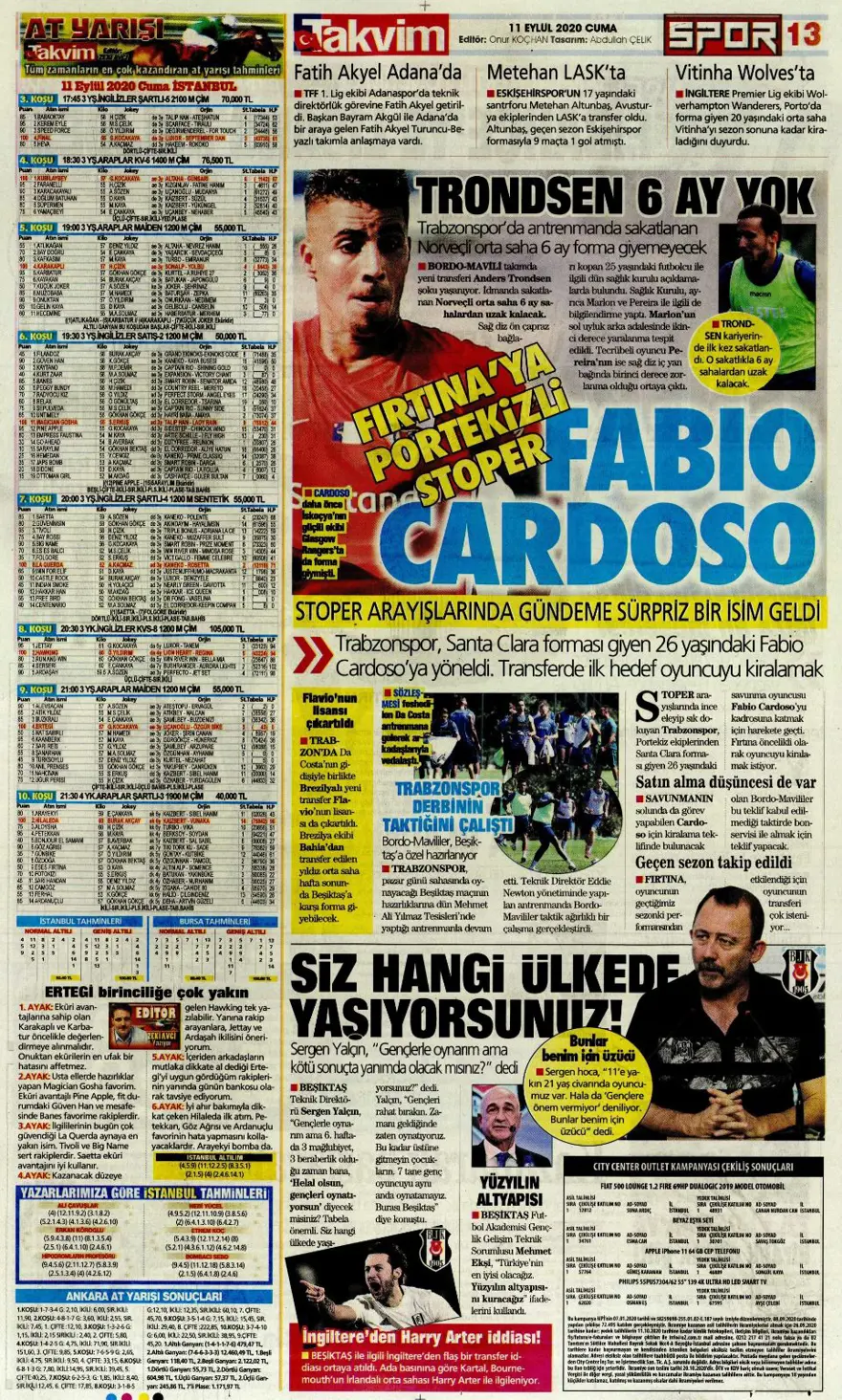 Günün spor manşetleri (11 Eylül 2020) 9