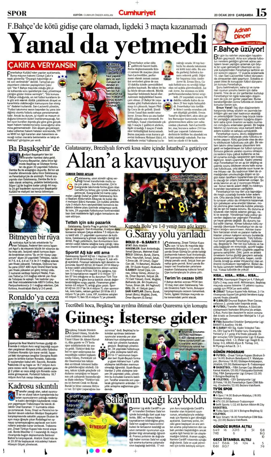 Günün spor manşetleri (23 Ocak 2019) 6