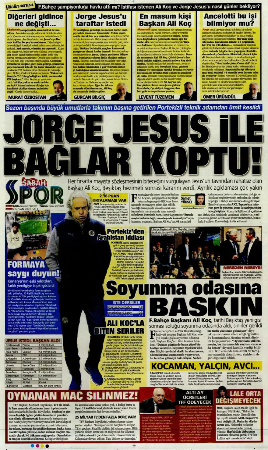 Günün spor manşetleri (4 Nisan 2023) Günün spor manşetleri (4 Nisan 2023)