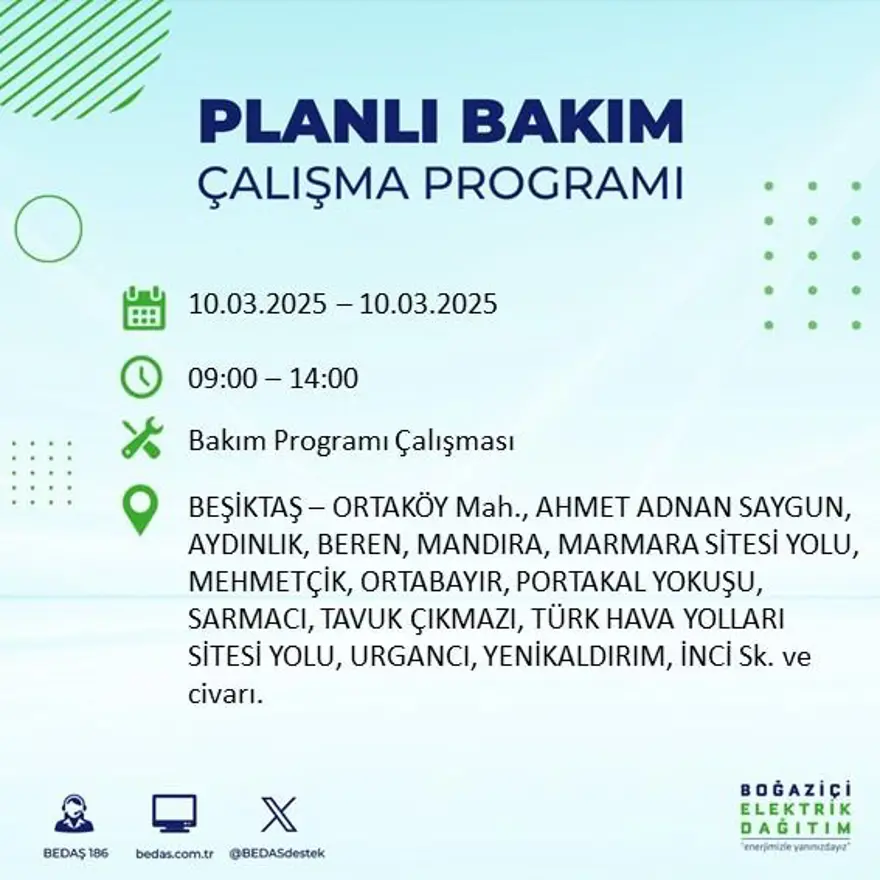 İstanbul'un 22 ilçesinde yarın elektrik kesintisi yaşanacak: Elektrikler ne zaman gelecek? (10 Mart BEDAŞ planlı kesinti programı) 17