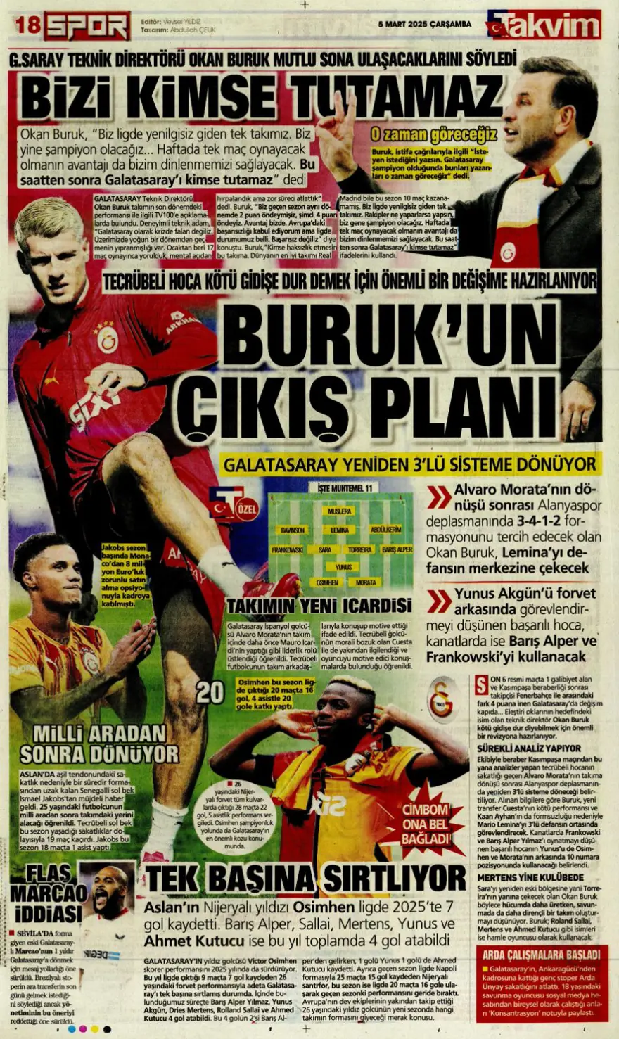 "Gündem yine De Bruyne" (5 Mart 2025 spor manşetleri) 13