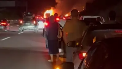 Seyir halindeki TIR alev alev yandı