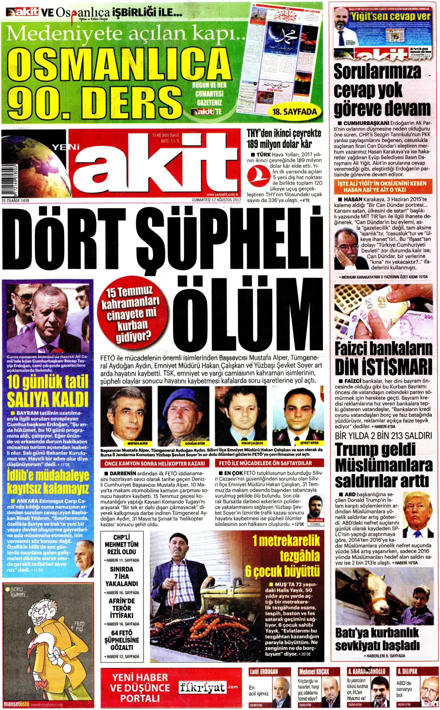 Günün gazete manşetleri - 12.08.2017 15 Günün gazete manşetleri - 12.08.2017 15