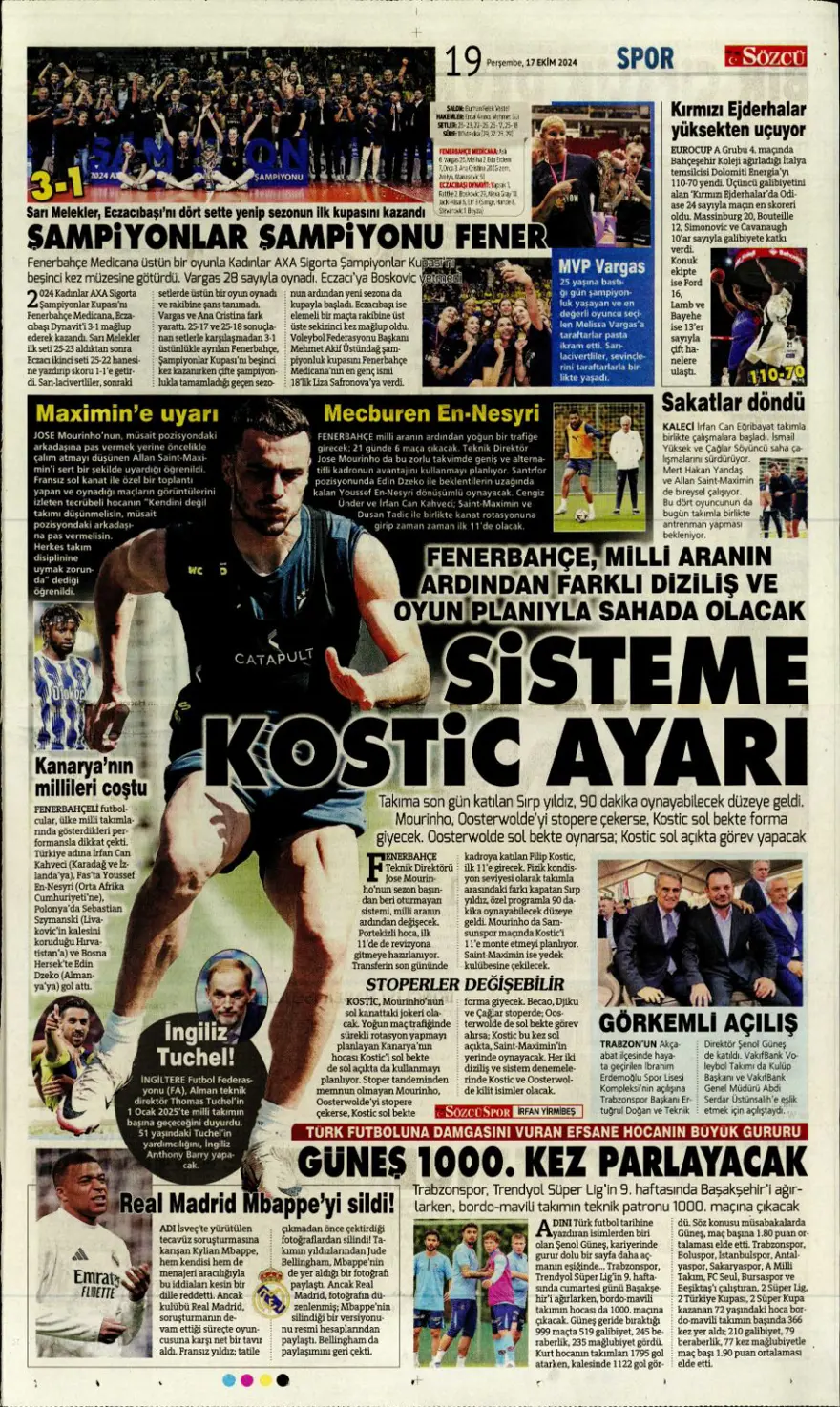 “İtalyan orta saha Fener'e” (17 Ekim 2024 spor manşetleri) 9