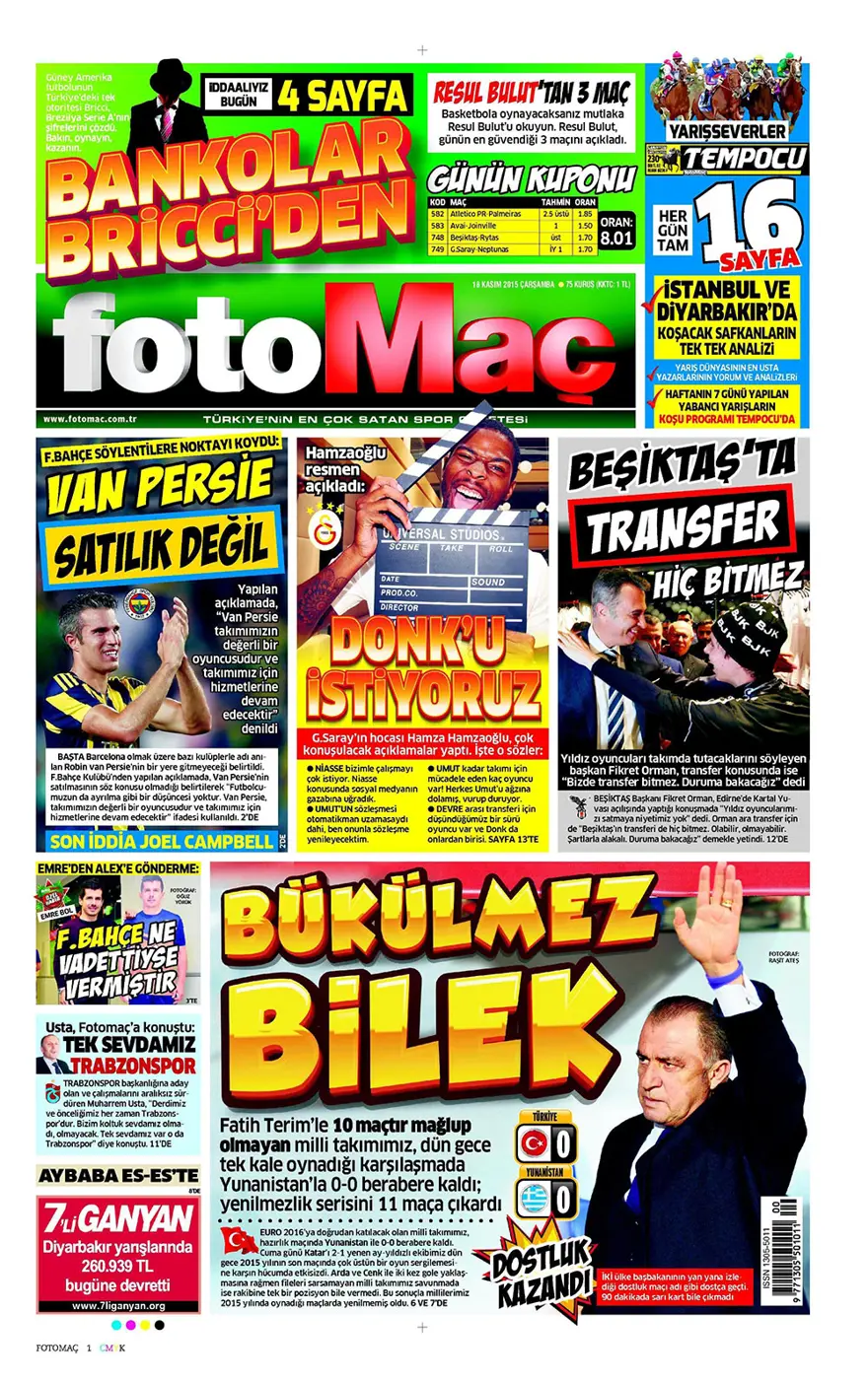 Günün gazete manşetleri - 18 Kasım 2015 22