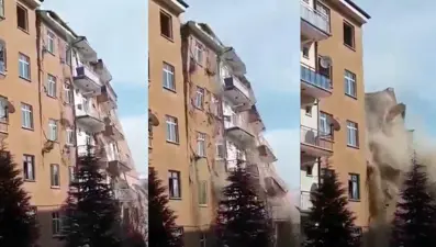 Elazığ'da 4,2'lik depremde ağır hasarlı bina böyle yıkıldı