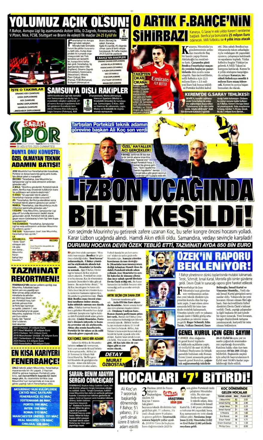 "Beklenen son" (30 Ağustos spor manşetleri) 15