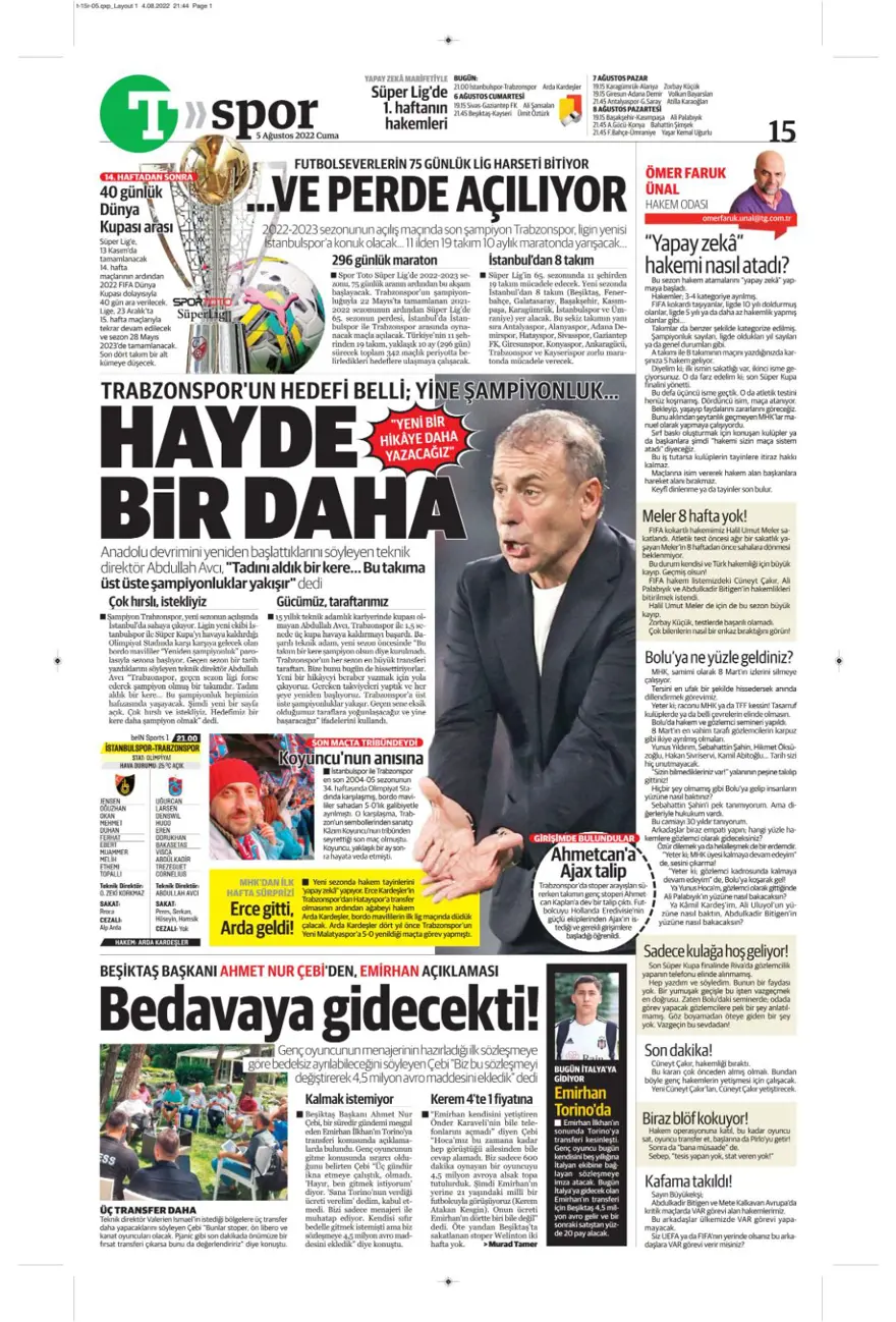 Günün spor manşetleri (5 Ağustos 2022) 16