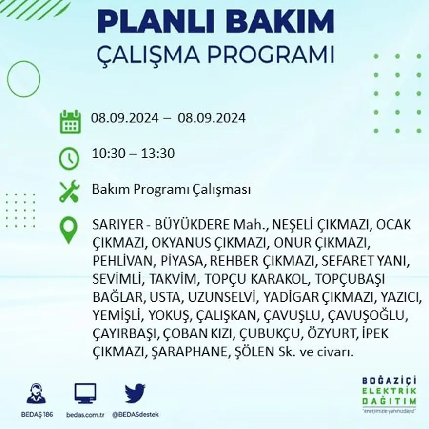 Bu ilçelerde oturanlar dikkat! 8 saat elektrik kesintisi yaşanacak: Elektrikler ne zaman gelecek? (8 Eylül BEDAŞ kesinti programı) 20