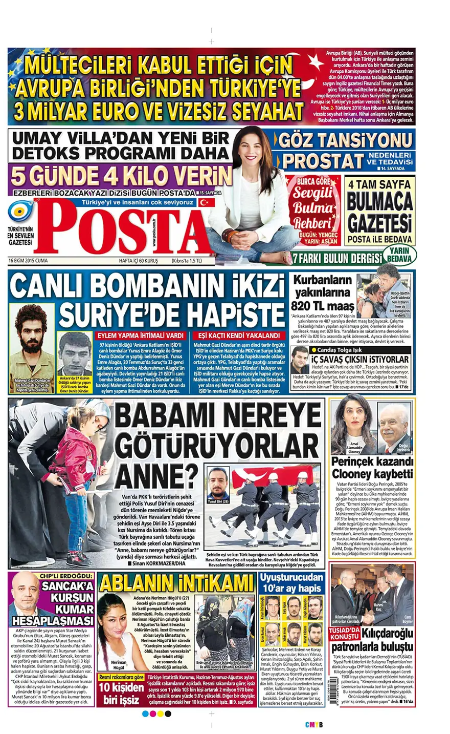 Günün gazete manşetleri - 16 Ekim 2015 11