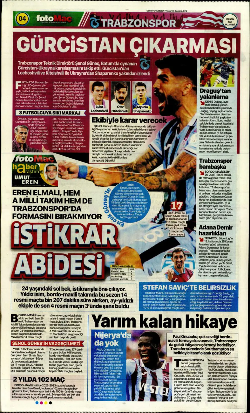 “Fenerbahçe’de dev takas” (18Kasım 2024 spor manşetleri) 13