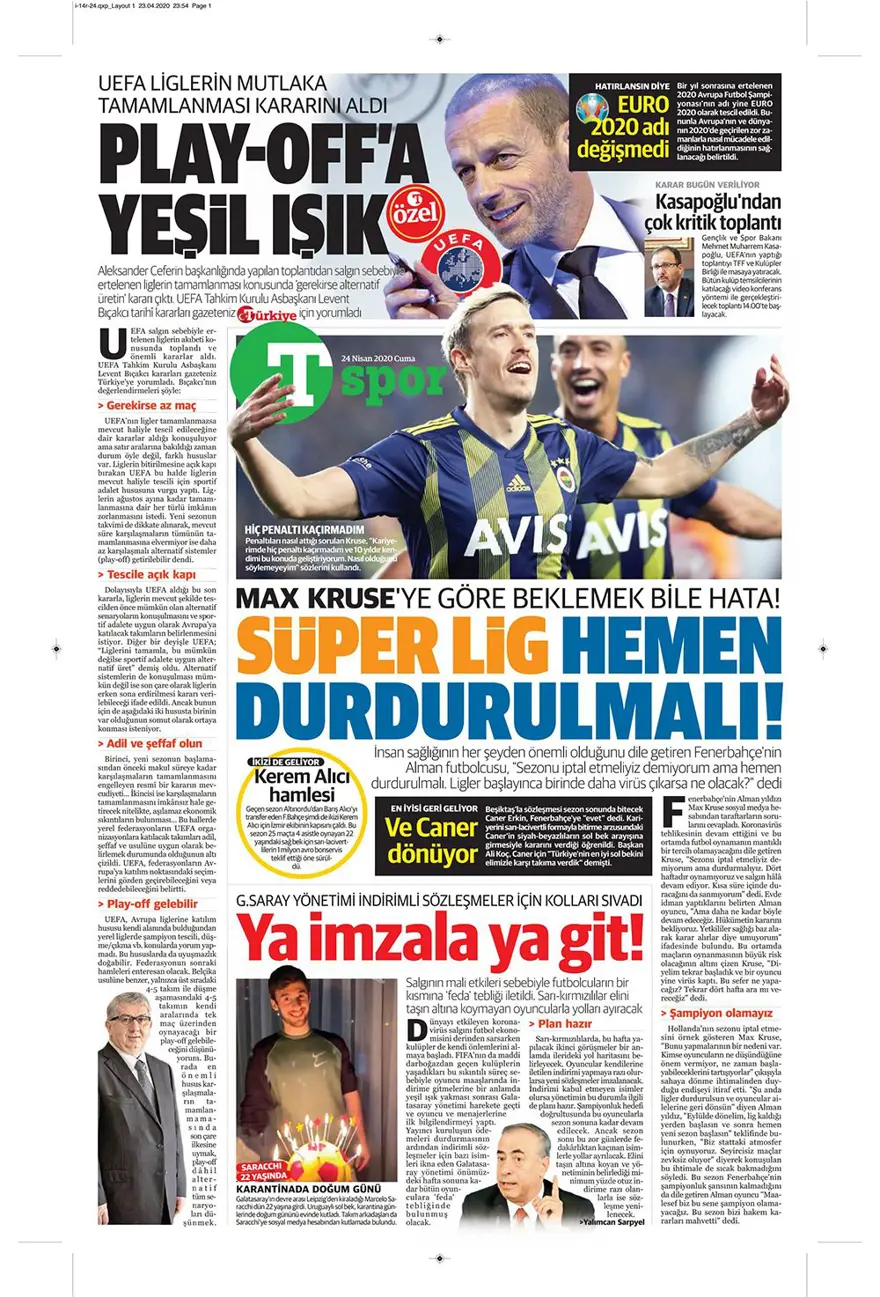Günün spor manşetleri (24 Nisan 2020) 13