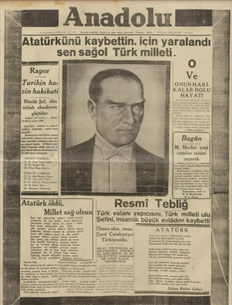 10 Kasım matemi gazetelerin tarihi manşetlerinde: Bir güneş söndü 16