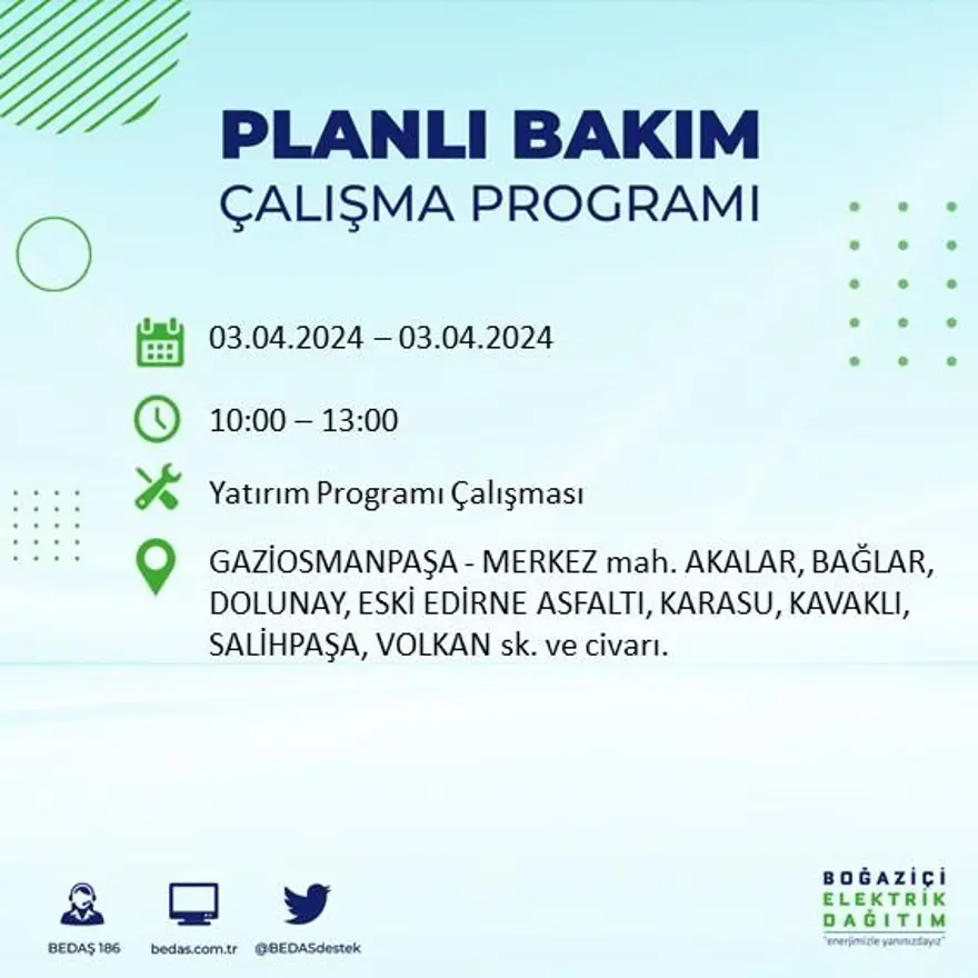 İstanbul'un 19 ilçesinde elektrik kesintisi: Elektrikler ne zaman gelecek? (3 Nisan tarihli BEDAŞ kesinti programı) 29