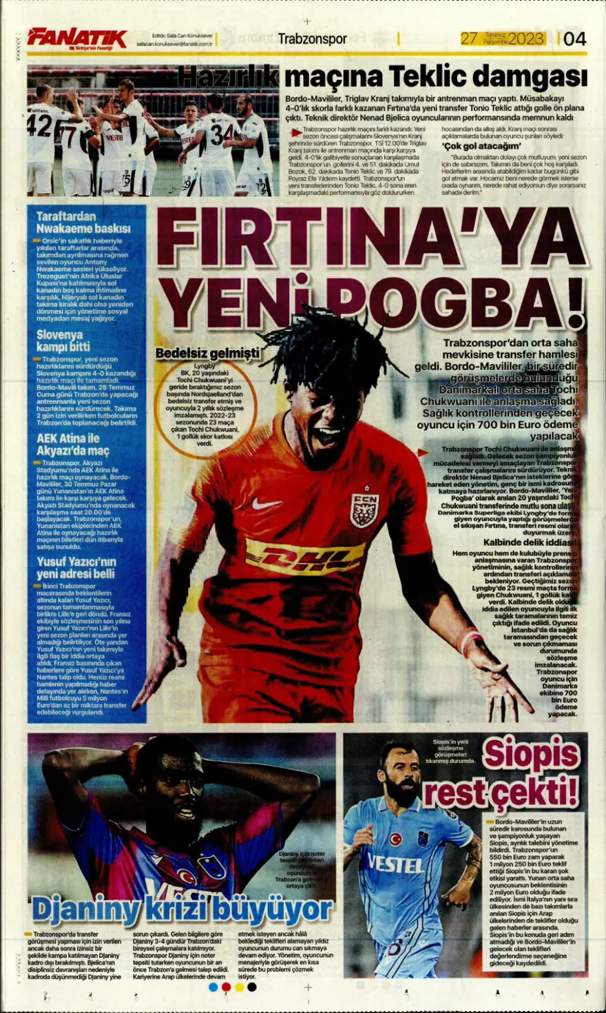 "Hücumda joker Rebic" günün spor manşetleri (27 Temmuz 2023) 6