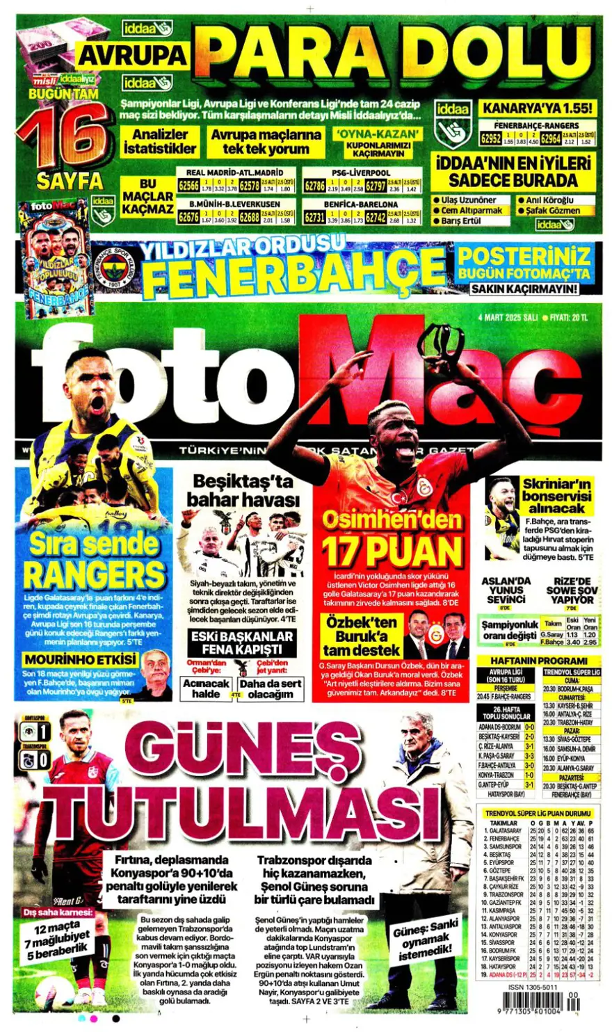 "Hedefte Buruk var" (4 Mart 2025 spor manşetleri) 14