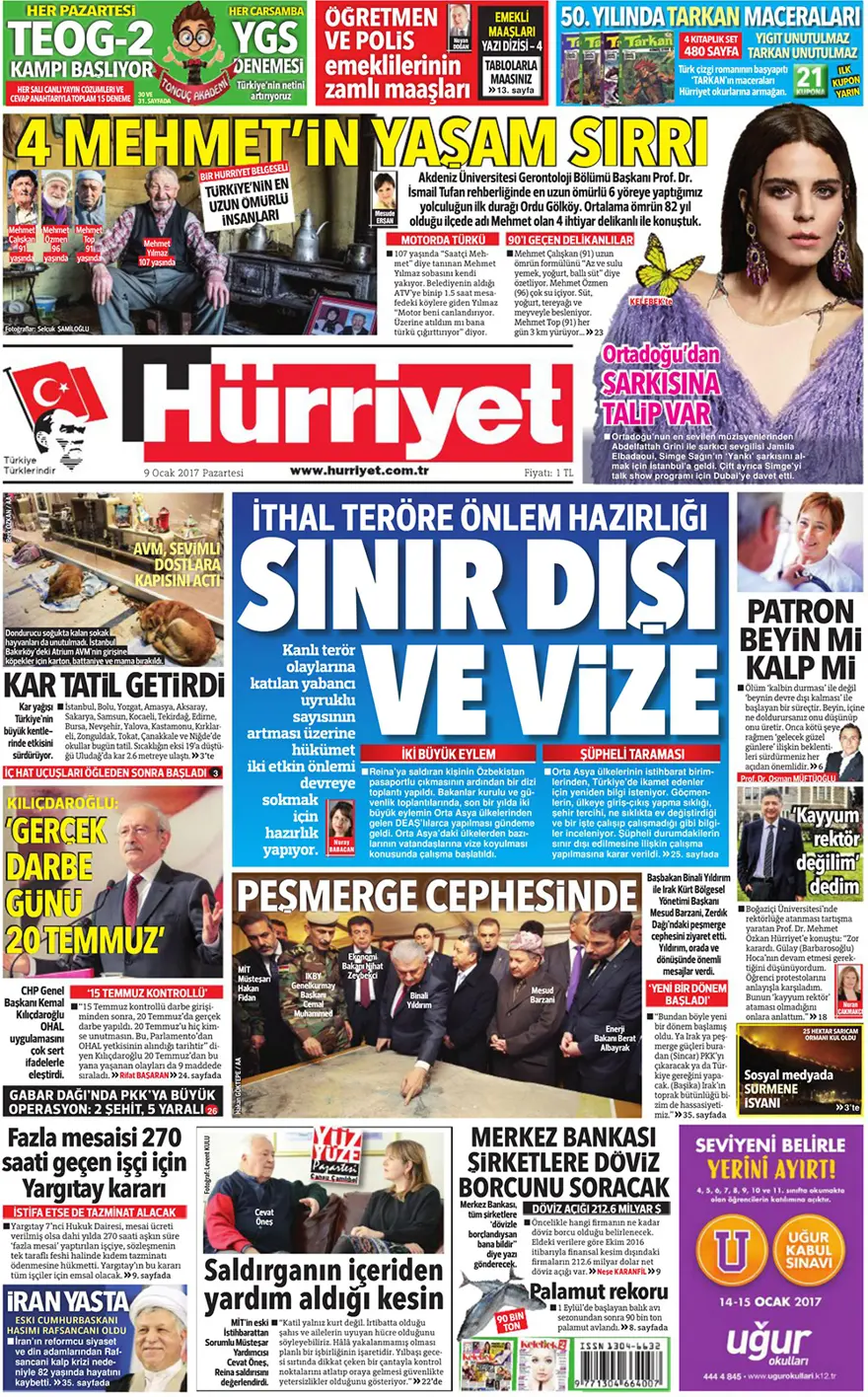 Günün gazete manşetleri - 9 Ocak 2017 1