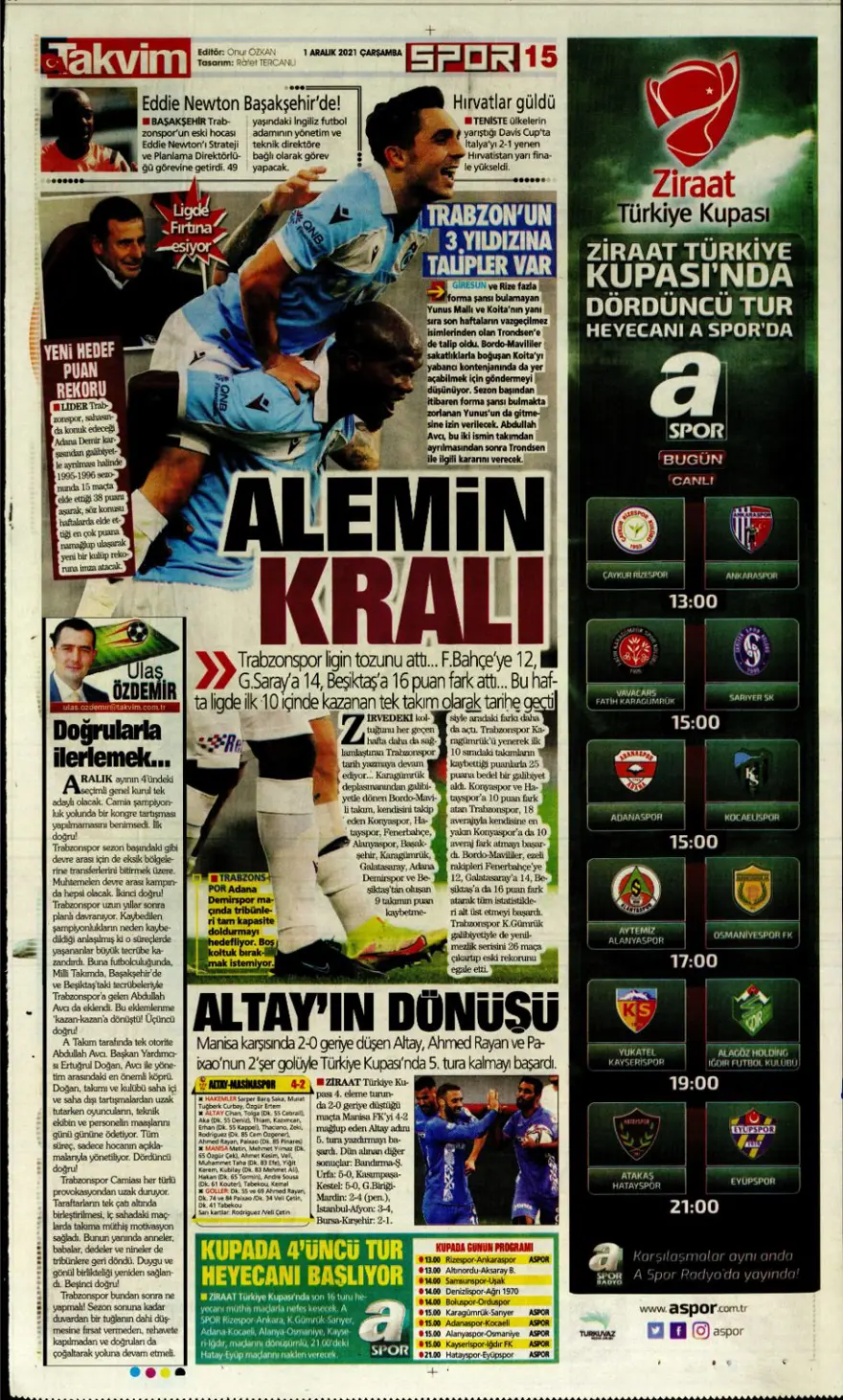 Günün spor manşetleri (1 Aralık 2021) 14