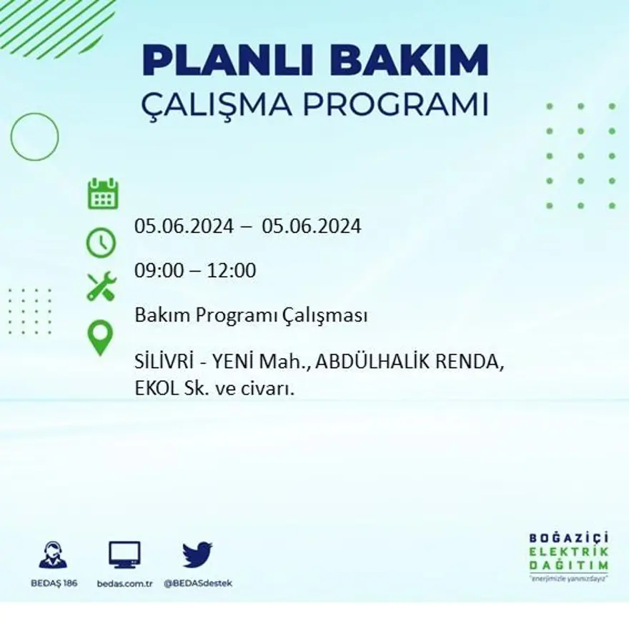 İstanbul'un 19 ilçesinde elektrik kesintisi: Elektrikler ne zaman gelecek? (5 Haziran BEDAŞ kesinti programı) 56 İstanbul'un 19 ilçesinde elektrik kesintisi: Elektrikler ne zaman gelecek? (5 Haziran BEDAŞ kesinti programı) 56